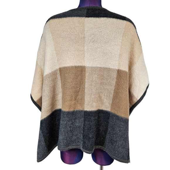 Michael Kors Neutral Wool Blend Colorblock Knit Poncho Size Small Women's A88 - Picture 5 of 8